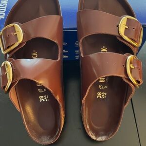 Birkenstock Gold Buckle Brown Sandals